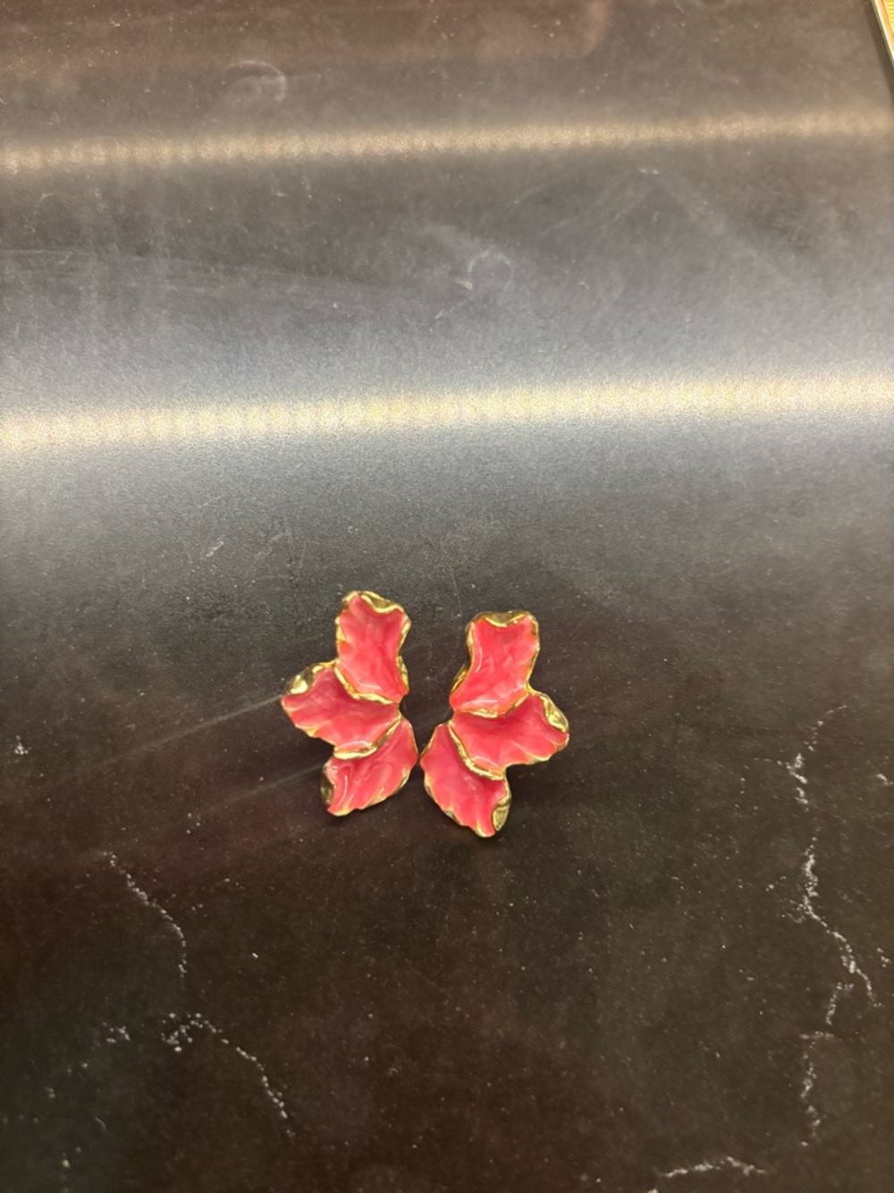 Gold-Trim Pink Petal Statement Earrings - Women Jewelry